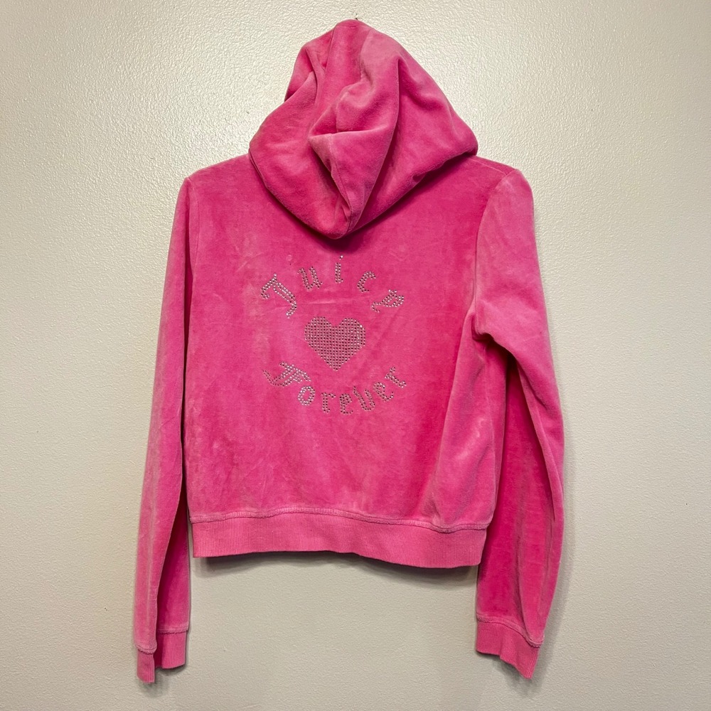 Juicy Couture‎ Forever 21 Pink Velour Rhinestone Zip Up Hoodie Y2K Medium - Picture 5 of 10